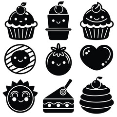 Black and White Kawaii Desserts Set