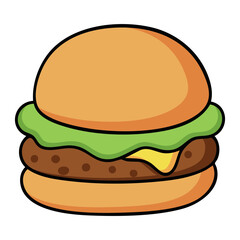 Cartoon hamburger with cheese and lettuce isolated on white background