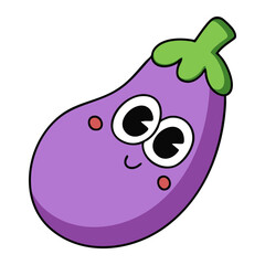 Cute cartoon eggplant with big eyes isolated on white background