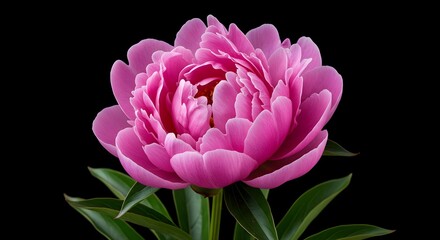 Fototapeta premium Peony, Pink peony, Pink flower, Pink Peony Flower on Black Background
