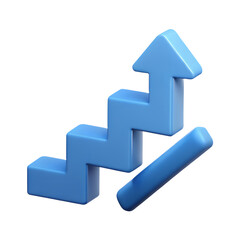 Blue 3d arrow pointing upwards on a staircase