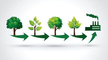 Fototapeta premium Flourishing green tree with arrows, a symbol of growth, direction, and progress green