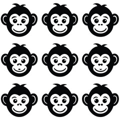 Black and White Monkey Face Set