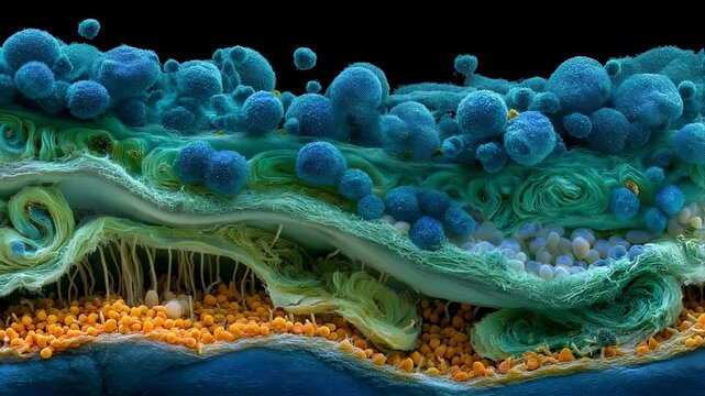 Microscopic Cross-Section of a Plant Showing Cellular Structure and Vibrant Colors