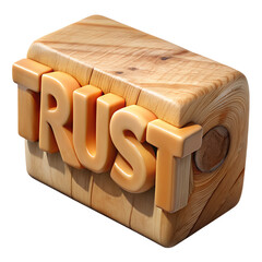 The word trust carved into a wooden block with a glossy finish