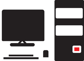 Vector Illustration of Sleek Modern Desktop Computer with Monitor, CPU, Keyboard and Mouse, Perfect for Office, Study and Professional Workstation Setup, Digital Technology Concept"