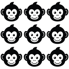 Black and White Monkey Face Set