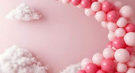 Pink, Balloons, Pastel, Pink Balloons and Clouds on Pink Background