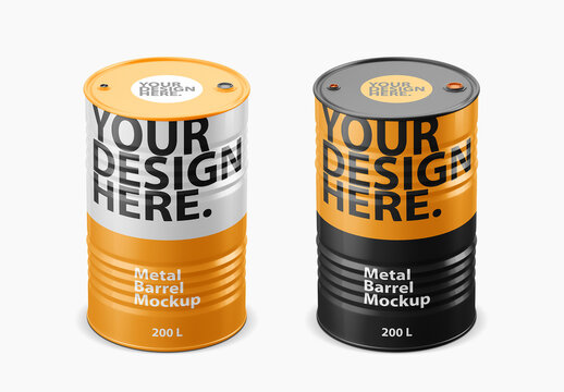 Metal Oil Barrel Mockup, steel tin can