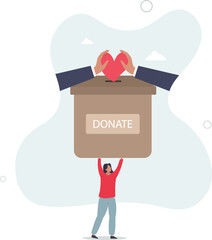 Volunteer holding donation box to donate hearts Charity campaign concept. character life .