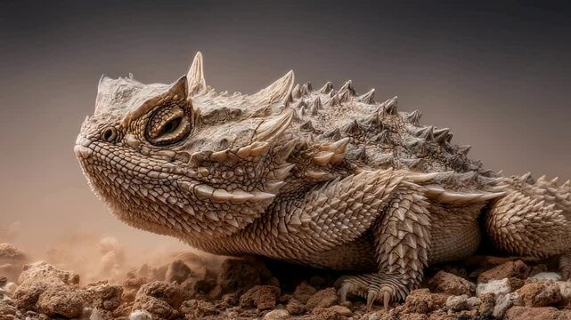 Majestic Horned Lizard in Desert Habitat - Close Up Portrait