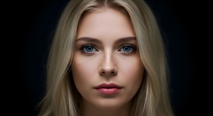 Fototapeta premium Woman, Girl, Female, Close-up Portrait of a Young Woman with Blonde Hair and Blue Eyes