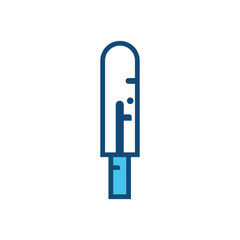 Modern flat-style vector icon of a swab test kit, commonly used for COVID-19 and other infectious disease testing. Perfect for use in medical illustrations, lab testing graphics.