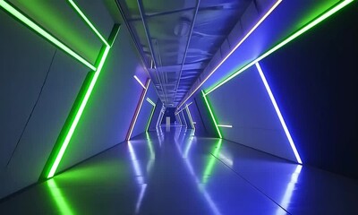 Neon-lit tunnel hallway - Powered by Adobe