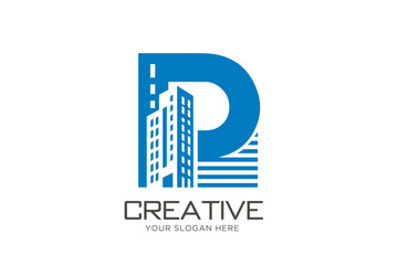Modern Letter P with Buildings Logo Design. Real Estate Logo Design.