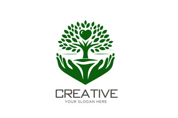 Charity  Logo Design with Tree and Hand.