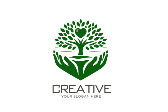 Charity  Logo Design with Tree and Hand.