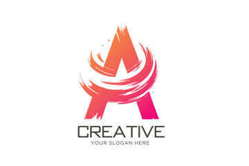 Brush Style Letter A Logo Design.  Artistic and Modern Letter A Logo Design