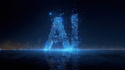 This image is a master level technological artwork that perfectly blends a sense of futurism and energy. In the picture, two huge glowing letters "A" and "I" stand in the center.