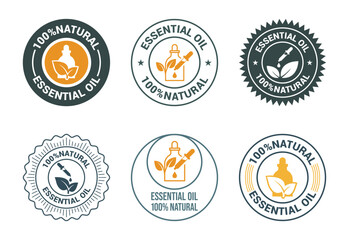 Essential oil icons set design, 100 percent essential oil icon for product certificate tag