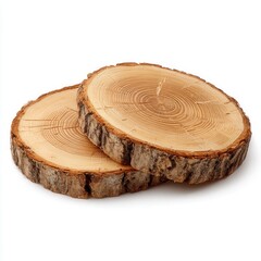 Wood slices isolated on white background ultra-detailed, sharp focus, perfect color correction, professional studio lighting, white background, no blur, no artifacts, seamless.