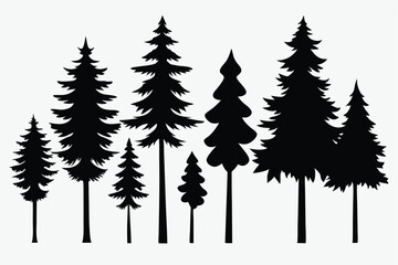 Obraz premium Silhouettes of evergreen trees in a forest&nbsp;setting