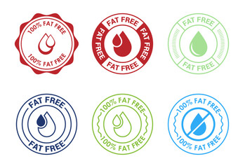 Fat free icons set design. Zero fat circle badge label for dietary product symbol