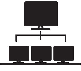 High Quality Vector Illustration of Desktop Computer Networking System, Connected Devices, Data Sharing, Internet Connectivity, Digital Communication and Modern IT Infrastructure Concept"