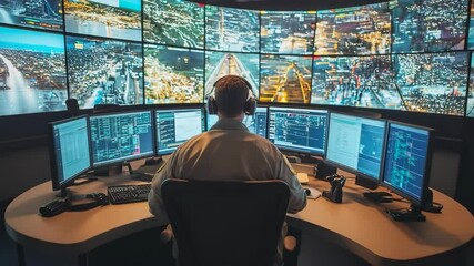 A command center hums with activity as operators monitor data on multiple screens during an emergency response