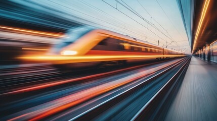 High-Speed Train in Motion at Sunset with Blurred Background