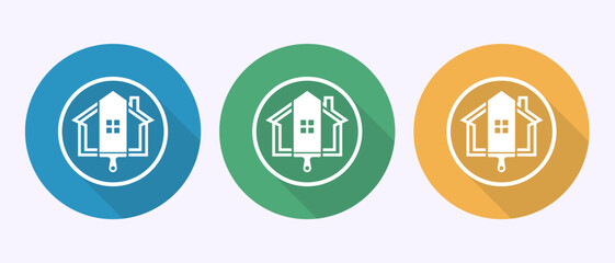 Home painting icon design illustration. House painting sign symbol in shadow button design