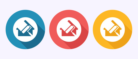 Home painting icon design illustration. House painting sign symbol in shadow button design