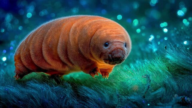Microscopic Water Bear, Tardigrade, in Vibrant Aquatic Setting