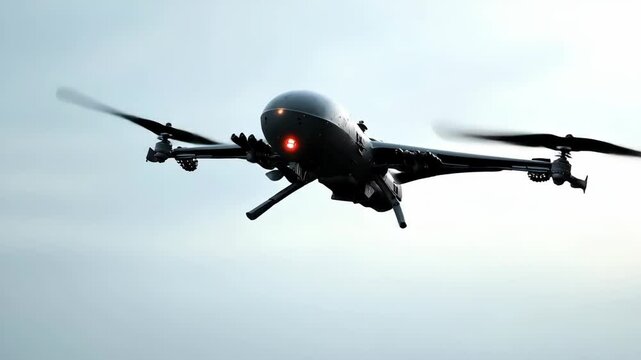 A kamikaze drone with a bomb release mechanism was dropped on the enemy. Modern warfare concept using robotic UAVs