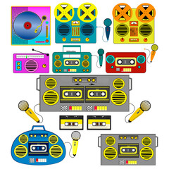 clip art radio cassette, micro, magnéto à bande et cassette, pop art, PNG fond transparent
