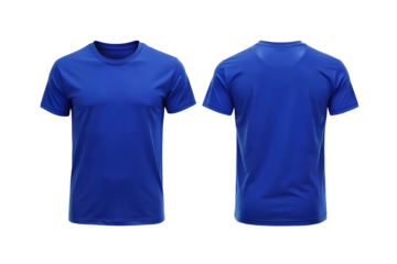 Blue t shirt front and back isolated on transparent background.