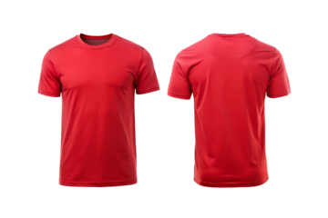 Red t shirts front and back isolated on transparent background.