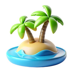 3d island with two palm trees isolated on transparent background. Cartoon plastic style icon