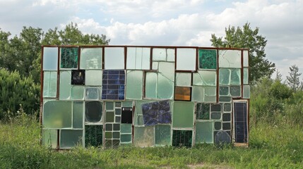 Mosaic wall of glass and tiles