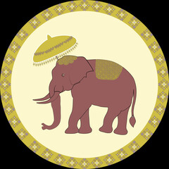 Thai Elephant Traditional Umbrella Vector With Tusks Asian Animal