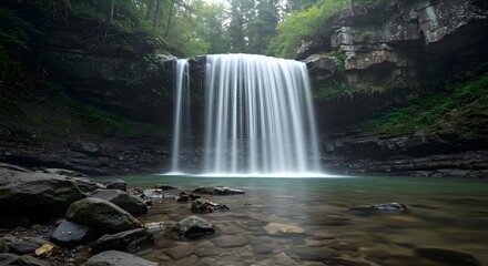 Waterfall, Forest, Nature, Serene Waterfall in Lush Forest