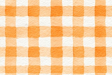 Pale pastel orange gingham watercolor on wet textured paper