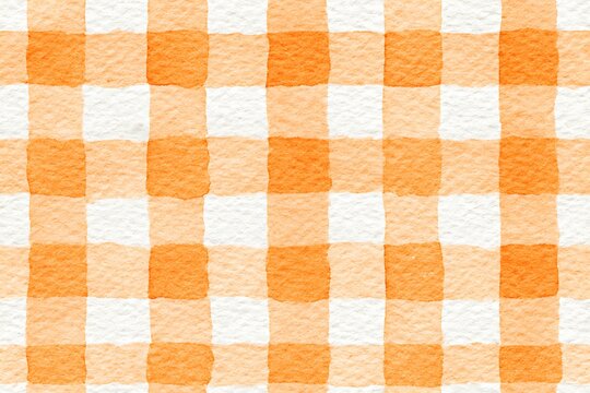 Pale pastel orange gingham watercolor on wet textured paper
