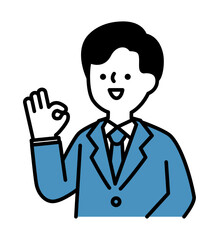 笑顔でポジティブなポーズをとるスーツのビジネスパーソンの男性のベクターイラスト