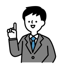 笑顔で説明をしているスーツのビジネスパーソンのベクターイラスト