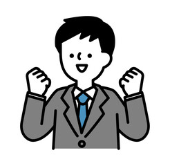 ガッツポーズをして喜ぶスーツのビジネスパーソンの男性のベクターイラスト