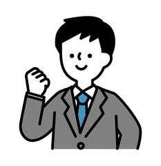 ガッツポーズをする笑顔のビジネスパーソンの男性のベクターイラスト