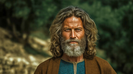 Powerful biblical hero portrait symbolizing faith, courage, and divine purpose, set in an ancient spiritual and historic Old Testament context.