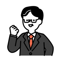 ガッツポーズをする笑顔のビジネスパーソンのシニア世代男性のベクターイラスト