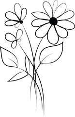 Black and white floral vector illustration of a beautiful flower pattern with leaves and blossoms for a unique design